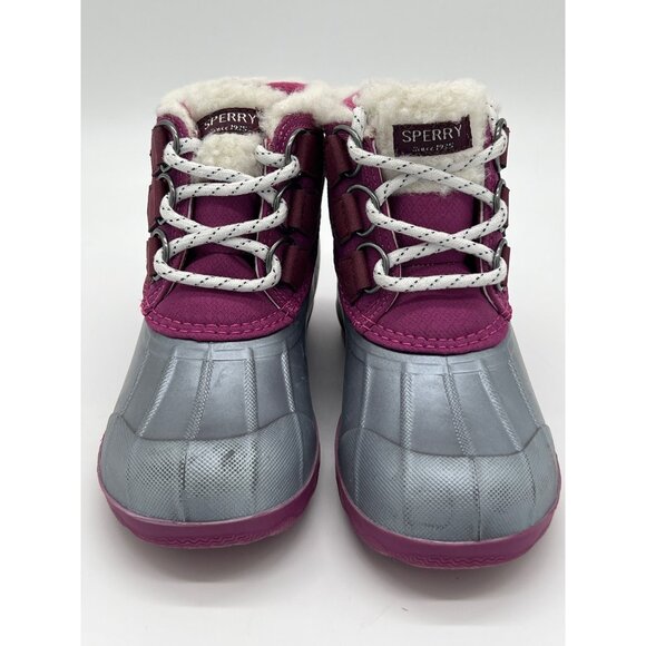 Sperry Kids Size 13 Duck Boots Gray & Pink Faux Fur Lined Waterproof Winter - Picture 1 of 9